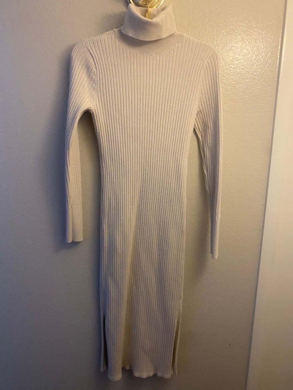 Rachel Parcell Ribbed Turtleneck Maxi Sweater Dress Ivory Long Sleeve Size XS